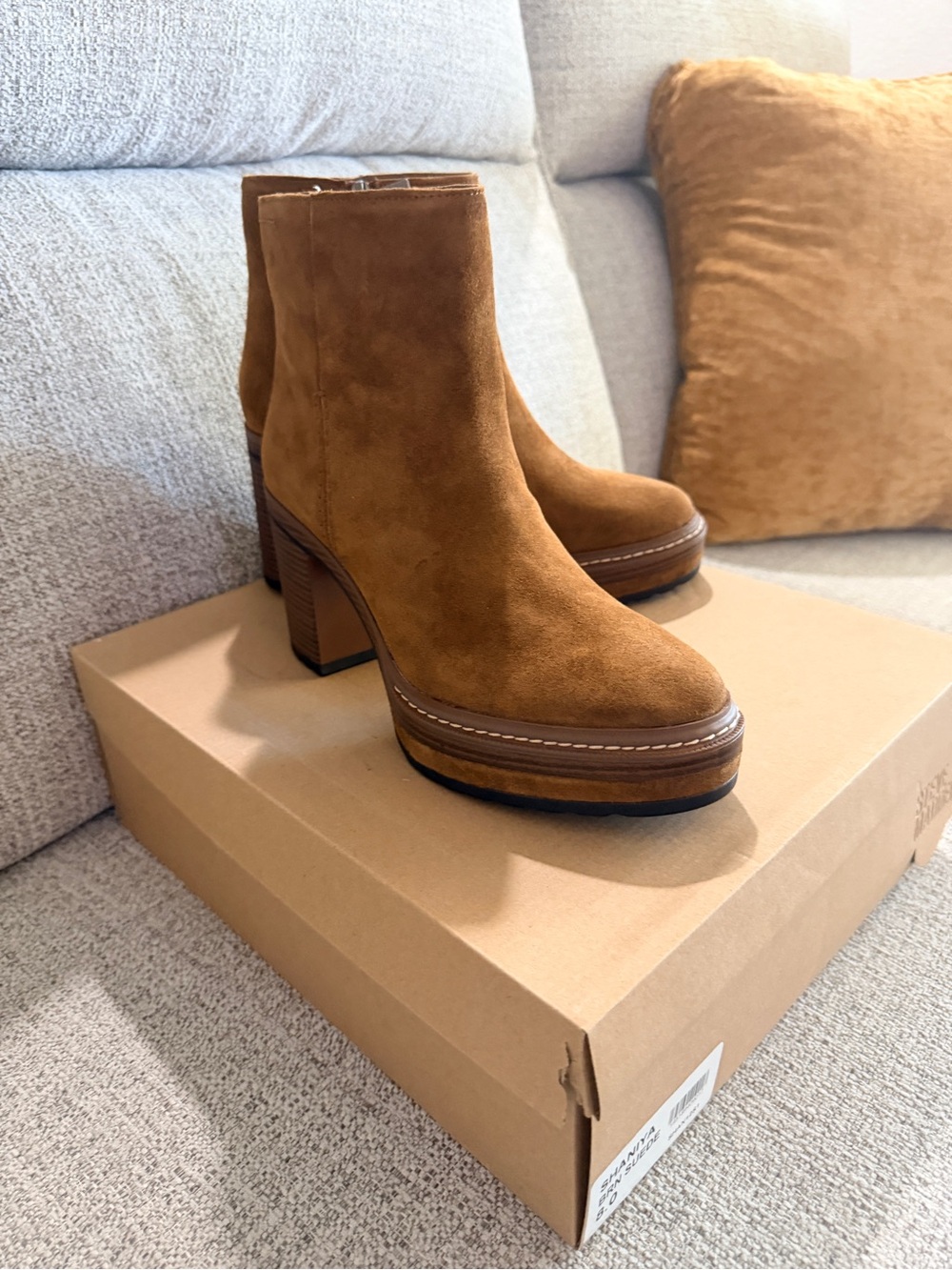 Steve Madden Suede Platform Ankle Boots in Cognac Brown